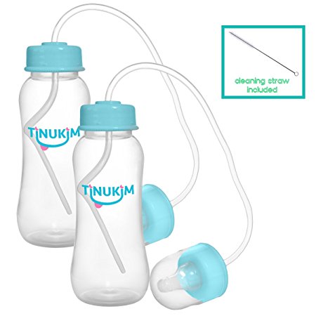 Tinukim Hands Free Baby Bottle – Anti-Colic Nursing System, 9 Ounce (Set of 2 - Blue)