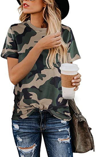 BMJL Women's Casual Cute Shirts Leopard Print Tops Basic Short Sleeve Soft Blouse