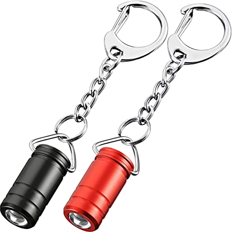 2 Pieces Mini Keychain Flashlight, Key Ring Light Torch Battery-powered Pocket Flashlight for EDC Emergency Dog Walking Student Kid or Parent Sleeping Reading, Black and Red (Light for 30-60 min)