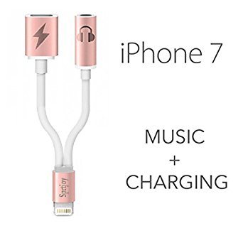 2 in 1 Lightning to 3.5mm Aux Audio Adapter for iPhone 7 / 7 Plus, Sprtjoy 3.5mm Earphone Jack Extender Stereo Connector and Lightning Charging Converter (Rose gold)
