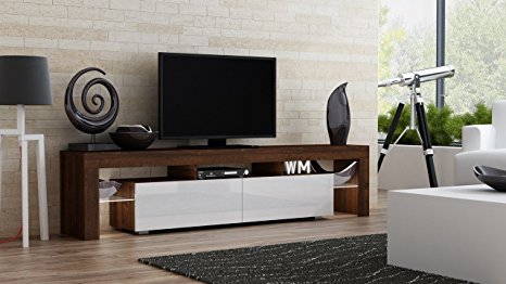 TV Stand MILANO 200 Walnut Line / Modern LED TV Cabinet / Living Room Furniture / Tv Cabinet fit for up to 90-inch TV screens / High Capacity Tv Console for Modern Living Room (Walnut & White)