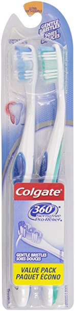 Colgate 360 Sensitive Pro-Relief Toothbrush, Ultra Soft, 2 Count