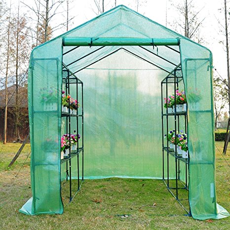 Outsunny 8'x6'x7' Walk-in Large Garden Portable Greenhouse Pop up Flower Plant Greenhouse with Shelves