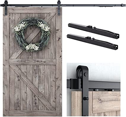 SMARTSTANDARD 8 FT Sliding Barn Door Soft Close Hardware Kit - 5FT - 8FT, Smoothly and Quietly-Single Door-Invisible Design-Includes Step-by-Step Manual -Fit 48" Door Panel (J Shape)