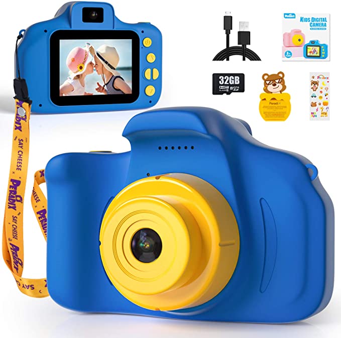 Peradix Kids Camera, Kids Mini Selfie Digital Camera, Best Birthday Toys for Girls Boys 3-10, HD Digital Video Recorder Cameras for Toddlers with 32GB SD Card-2.0" 1080P (Blue)