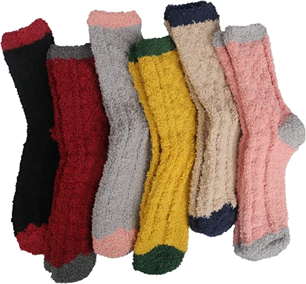 Womens Fuzzy Socks Winter Warm Cozy Soft Fluffy Socks Solid and Striped Sleeping Socks