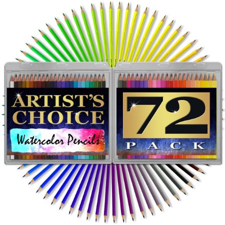 Artists Choice Colored Pencils with Watercolor Paint Brush and Case 7 Inch 72 Pack