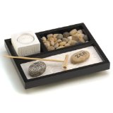 Gifts and Decor Tabletop Zen Sand Rocks Candle Holder Rake Garden Kit