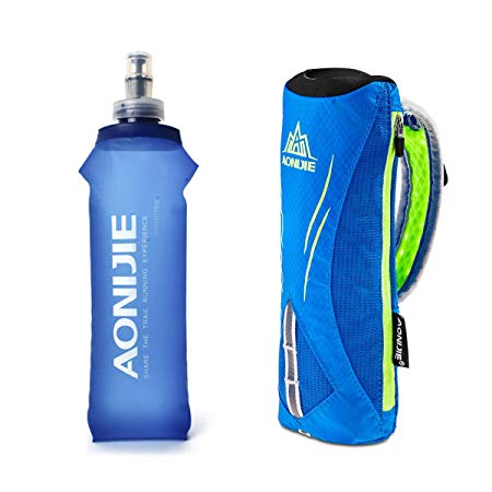 Geila Handheld Water Bottle for Running, 17 oz Grip Handheld Bottle with Hand Strap Hydration Pack, BPA Sport Soft Flas