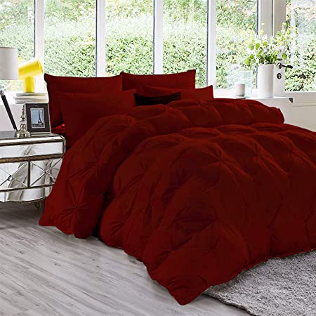 Premium Quality - Full/Queen Size (90" x 90") Inches, 1pc Pinch Pleated Comforter 400 GSM 100% Egyptian Cotton 800 Thread-Count - Burgundy Solid