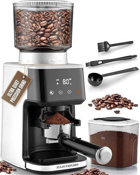 Zulay Adjustable Burr Coffee Grinder - Anti-Static Commercial Espresso Grinder - 51 Precise Grind Settings Electric Mill Grinder for Espresso, Percolator, French Press, American, Turkish, Drip Coffee