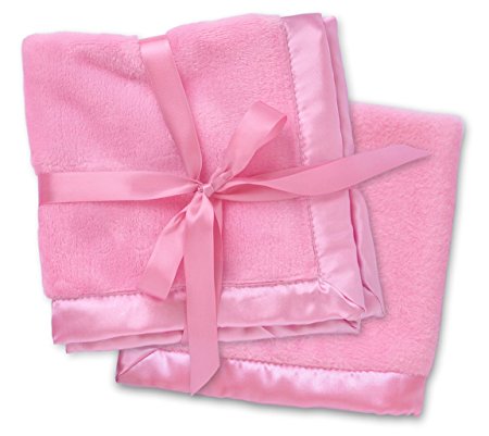 2 Pink Security Blankets, Baby Blankie Small Mini Blanket, 15 Inches x 15 Inches, Set of 2, Satin Trim, 2 Pack