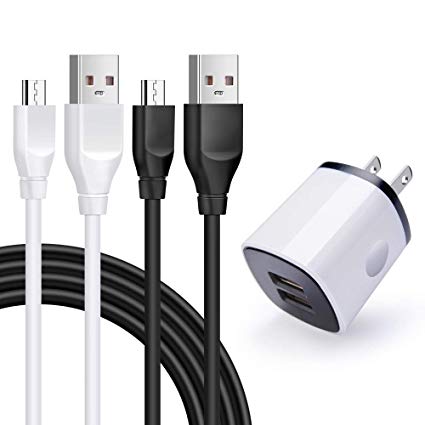 Micro USB Wall Charger Plug, Android Phone Charger Cable Fast Charge Micro USB Cord 6ft 2 Pack with Dual Port Charging Block Cube Compatible with Samsung Galaxy S7/S6 Edge J3 J7 LG, Xbox, PS4, Kindle