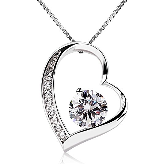 B.Catcher Women Necklace Forver Love Heart Pendant Necklace 925 Sterling Silver Box Chain