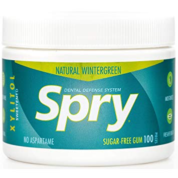 Spry Fresh Natural Wintergreen Gum, Natural Xylitol Chewing Gum Dental Defense System Aspartame-Free & Sugar Free Gum, 100 count