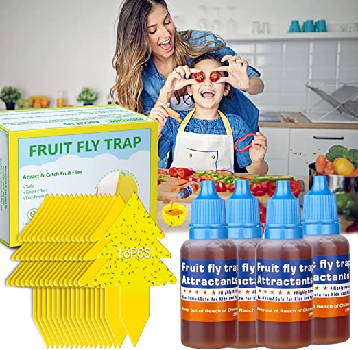 Fruit Fly Killer Bait with Sticky Pads, Non-Toxic Insects Fruit Fly Trap Refill Liquid Only, Gnats Trap Replacement Attractants for Indoor Outdoor Fruit Fly Catcher Bait in Kitchen,Home