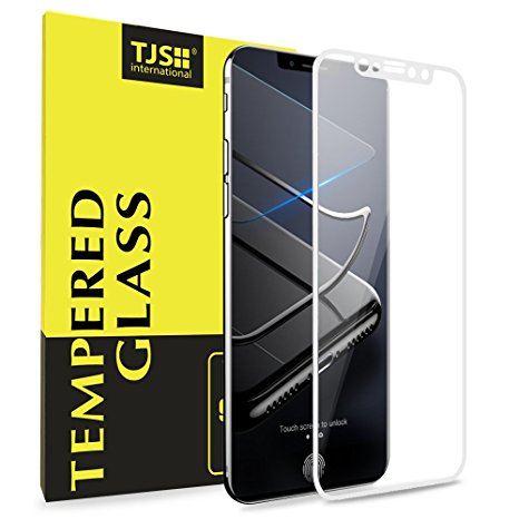 iPhone X 3D Full Coverage Tempered Glass, [PET Frame][Edge to Edge Crash Protection] Curved [Scratch Proof][Bubble Free] Tempered Glass Screen Protector Film For Apple iPhone X - White