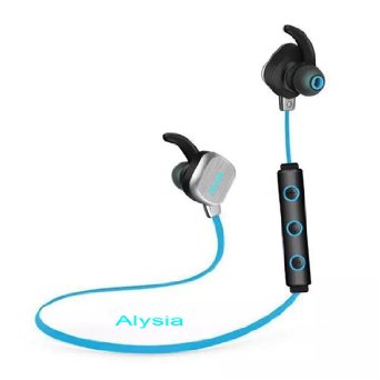 Bluetooth Headsets - Alysia® Earphones V4.1 Bass Wireless Earbuds Lightweight Noise Cancelling Headphones Mini Secure In Ear Hooks Sports Earphones APT-X Stereo Headset w/ Mic Dual Battery