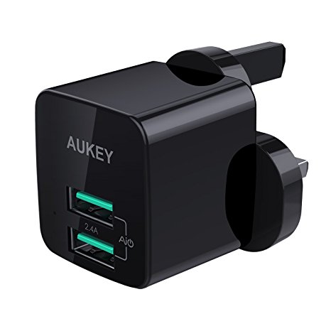 AUKEY USB Wall Charger ULTRA COMPACT Dual Port 2.4A USB Charger Plug for iPhone X / 8 / 8 Plus, iPad Air / Pro, Samsung, HTC, LG and more