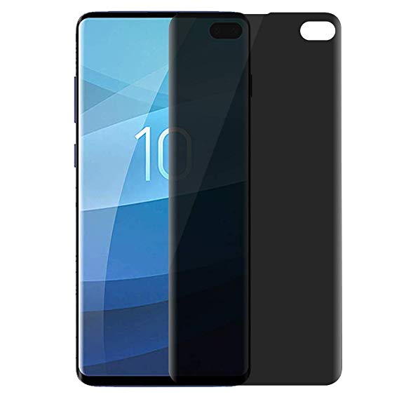 Galaxy S10 Plus Screen Protector Privacy [Full Adhesive] [Fingerprint Sensor Supported] AMOVO Flexible Tempered Glass for Samsung Galaxy S10 Plus (6.4’’) [0.2mm Anti-Edge Chipping] (S10 Plus, Privacy)