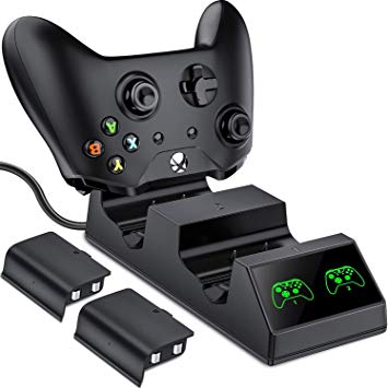 Xbox One Controller Charger Dual Charging Station with 2 x 600mAh Rechargeable Battery Packs for Xbox One/One S/One X/One Elite Wireless Controller EIGBIT