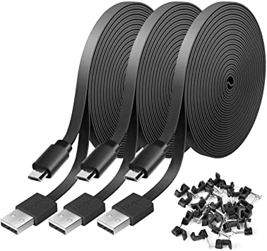 3 Pack 16.4FT Power Extension Cable for WyzeCam,WyzeCam Pan, KasaCam Indoor, NestCam Indoor, Yi Camera, Blink, USB to Micro USB Durable Charging and Data Sync Cord(Black)