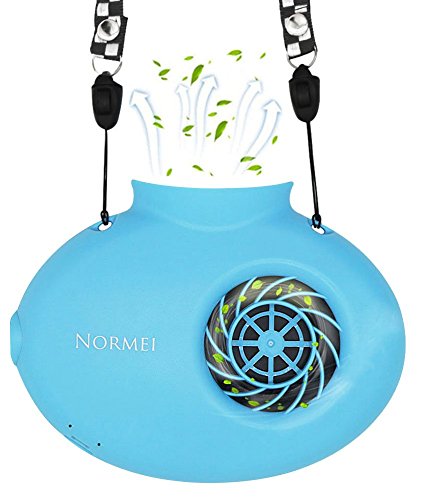 Necklace Fan Normei Battery Operated Mini Protable USB Rechargeable Fan Powered by 2200mAh Battery For Personal Cooling Kids Camping Walking Travel Outdoor with String Blue