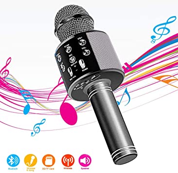 Wireless Bluetooth Karaoke Microphone,4 in 1 Portable Handheld Mic Speaker for Company Meeting Kids Home KTV Party,Compatible with Android & iOS，Perfect Birthday & Christmas Gift(Black)