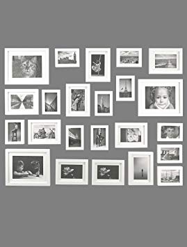Ray & Chow White Photo Picture Gallery Wall Frame Set - Solid Wood -23 Frames - GLASS Window- With Picture Mats- Frame Width 2cm - 195 x 85cm