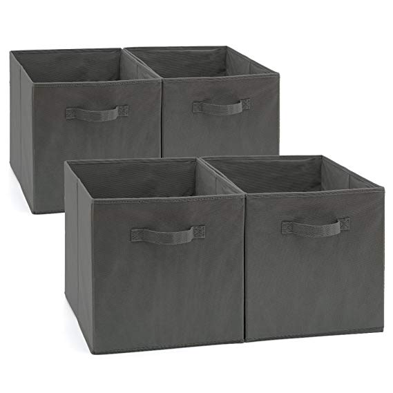 EZOWare Set of 4 Foldable Storage Cubes, Fabric Organiser Cube Boxes forHome, Bedroom, Nursery Office, Playroom Toys, 33 x 38 x 33 cm - Grey