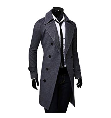 King Ma Men's Winter Warm Trench Double Breasted Long Jacket Overcoat