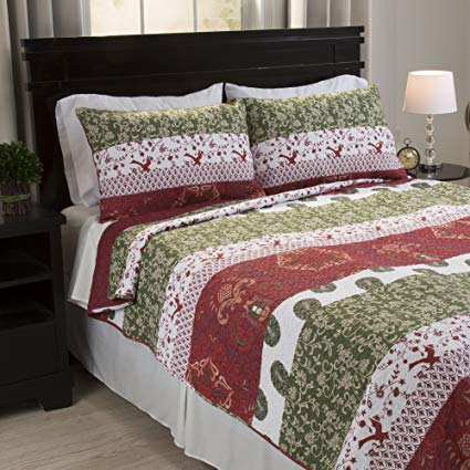 Lavish Home Brea 3 Piece Cotton Quilt Set - King