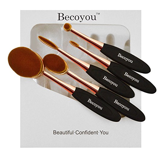 Becoyou Makeup Brushes Set Professional Oval Makeup Brush Cosmetic Brushes With Soft Toothbrush Shaped Design (Rose Gold)