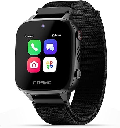 JrTrack 3 Smart Watch for Kids by Cosmo | Safe Cell Phone and GPS Tracker Watch | Calling & Text Messaging | SIM Card Included | SOS Alerts and Safety Features | Parental Controls | (Black)