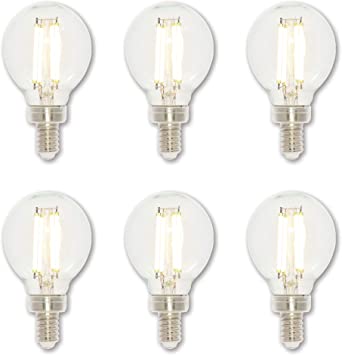 Westinghouse Lighting 5024220 4.5 Watt (60 Watt Equivalent) G16-1/2 Dimmable Clear Filament LED Light Bulb, Candelabra Base, 6-Pack