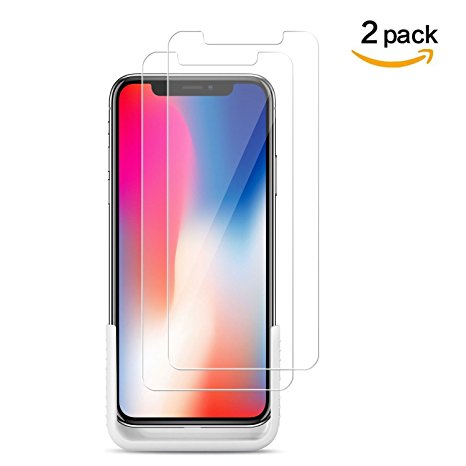iPhone X Screen Protector, Pulais iPhone X, [2-Pack] iPhone 10 Tempered Glass Screen Protector for Apple iPhone X, iPhone 10, HD Clear 5.8Inch [Case Friendly] (Clear)