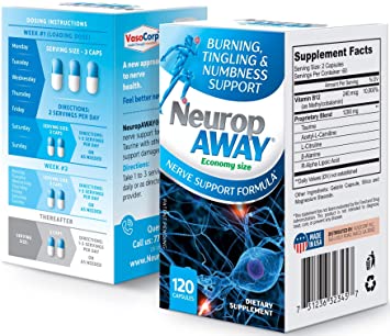 NeuropAWAY Nerve Support Formula Neuropathy Pain Relief Burning Feet Tingling Numbness Pain in Legs 120 Capsules Day