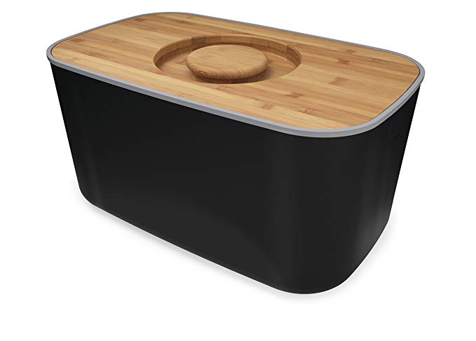 Joseph Joseph Steel Bread Bin with Bamboo Cutting Board Lid - Black