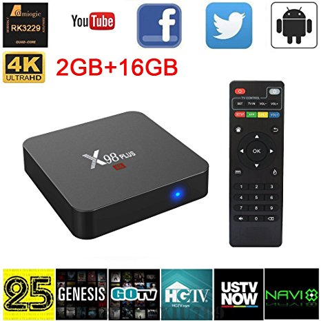 [Christmas Offer] Fxexblin Latest Version X98 Plus Android 5.1 Lollipop Smart TV Box RK3229 Quad Core 2G/16G 2.4G WiFi 4K Streaming Media Player
