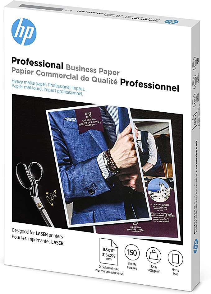 HP Professional Business Paper, Matte, 8.5x11 in, 52 lb, 150 sheets, works with laser printers (4WN05A)