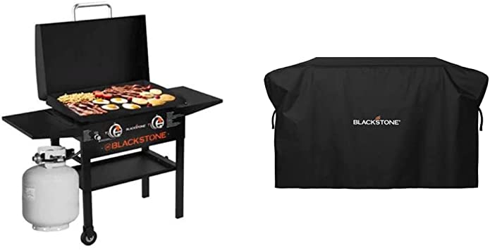 Blackstone 1883 Gas Hood & Side Shelves Heavy Duty Flat Top Griddle Grill Station, 28 inch Black & 5483 Griddle Cover Fits 28 inches Griddle Cooking Station, 28" Black