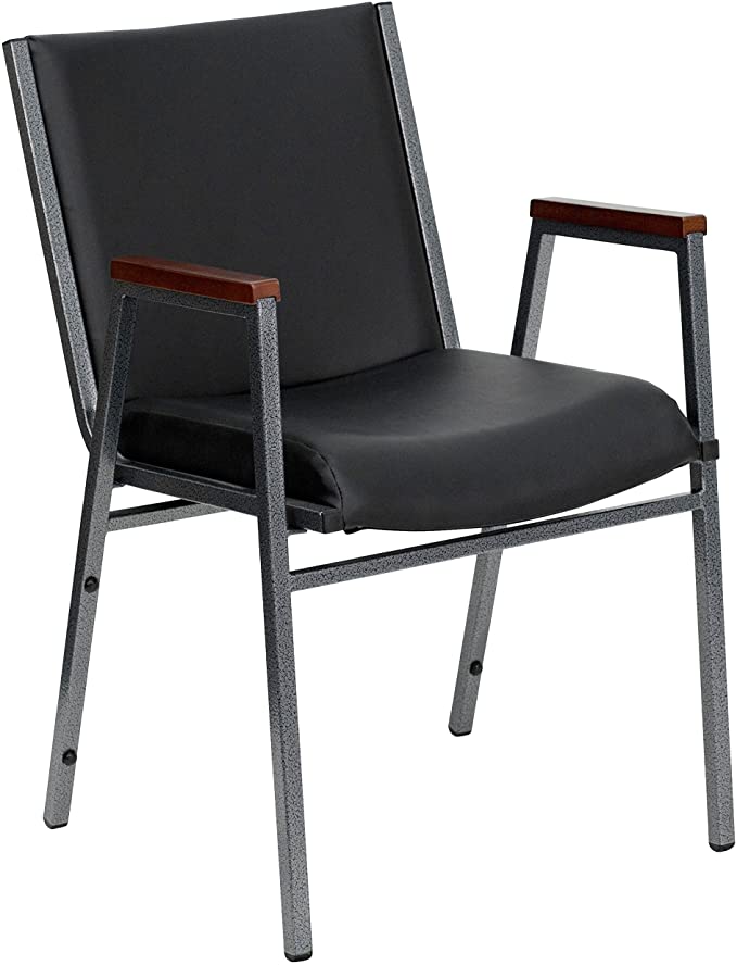 Flash Furniture HERCULES Series Heavy Duty Black Vinyl Stack Chair with Arms