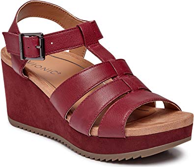 Vionic Women's Hoola Tawny T-Strap Wedge - Ladies Platform Sandal with Concealed Orthotic Arch Support