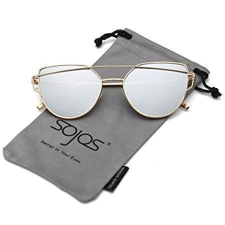 SOJOS Cat Eye Mirrored Flat Lenses Street Fashion Metal Frame Women Sunglasses SJ1001