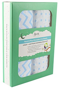 Pack N Play Portable Crib / Mini Crib Sheet Set 100% Jersey Cotton for Baby Boy by Ely's & Co. - Blue Chevron and Polka Dot 2 Pack