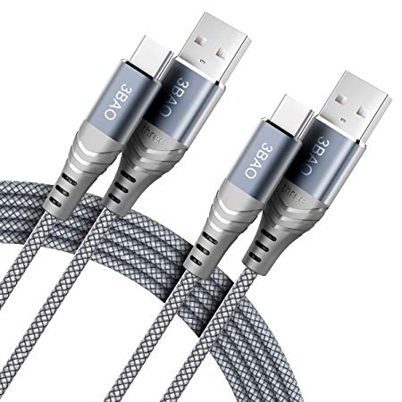 USB C Cable,(2-Pack 1M 2M) Type C Charger Cable, Nylon Braided USB-A 2.0 to USB C Fast Charging Cord for Samsung Galaxy S10 S9 S8 Plus,Note 9 8,Huawei 20/P9,Nintendo Switch,Sony XZ,LG,HTC,Xiaomi(Grey)