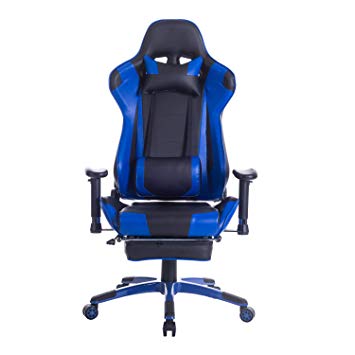 HEALGEN Gaming Chair with Footrest Back Massage Function PC Computer Video Game Chair Racing Gamer Chair High Back Swivel Executive Ergonomic Office Chair with Headrest Lumbar Support Cushion(Blue)