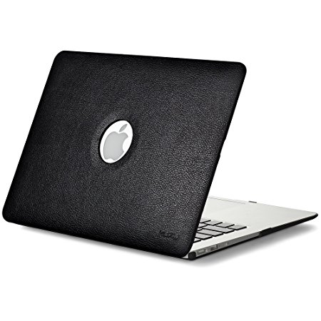 Kuzy - AIR 13-inch BLACK Leather Hard Case for MacBook Air 13.3" (A1466 & A1369) Leatherette Cover - BLACK