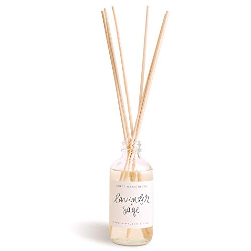 Sweet Water Decor Lavender and Sage Reed Diffuser Set Spa Aromatherapy Scented Diffusers Fragrance Oils Decorative Scent Sticks Forest Scents Natural Reeds Housewarming Gift Aromatic Stress Relief