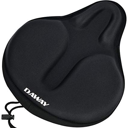 DAWAY Comfortable Exercise Bike Seat Cover - C6 Large Wide Foam & Gel Padded Bicycle Saddle Cushion for Women Men Everyone, Fits Spin, Stationary, Cruiser Bikes, Indoor Cycling, Soft, 1 Year Warranty